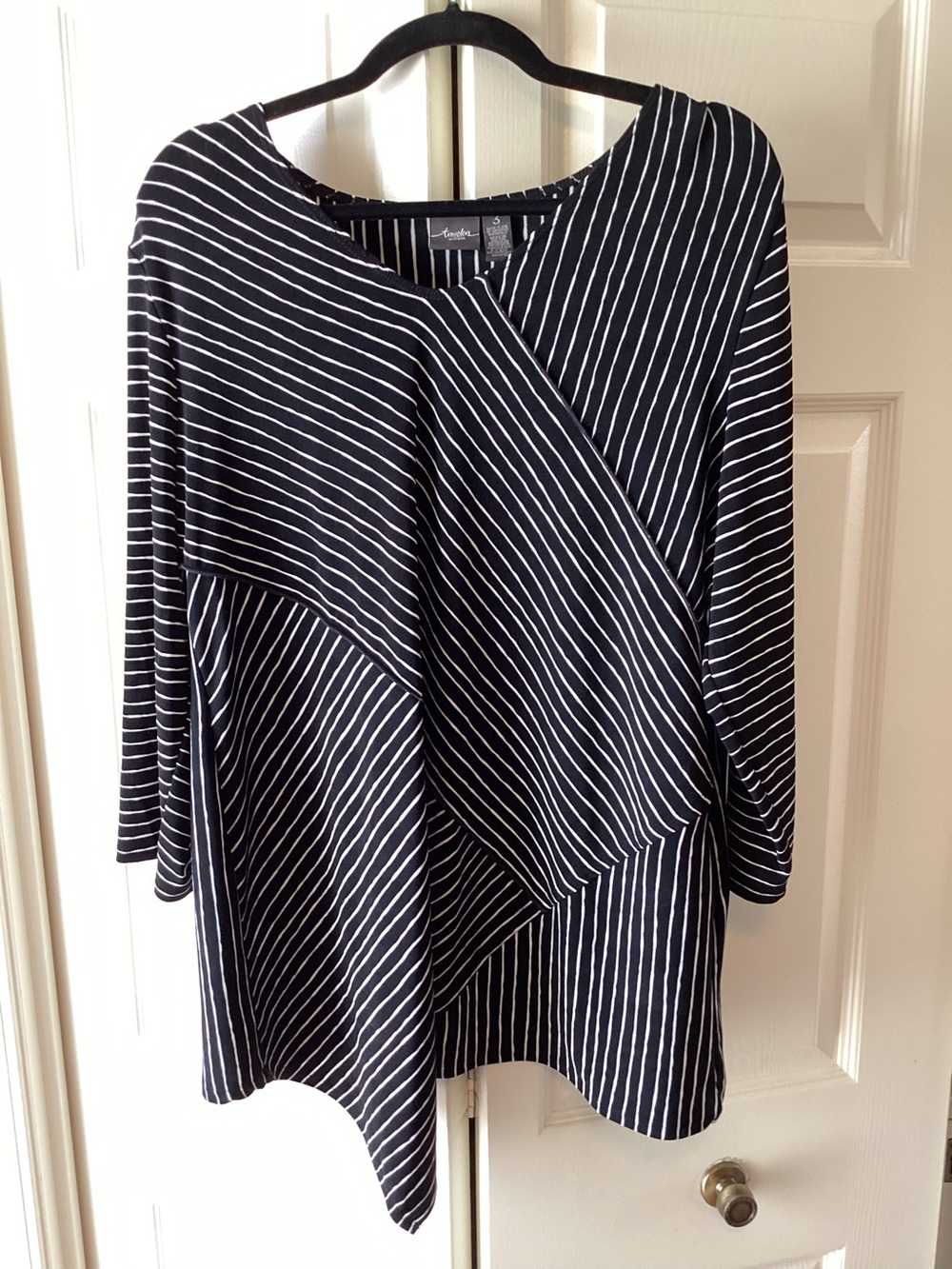Saint Tropez Black & White Striped Wrap-Style Women's Top